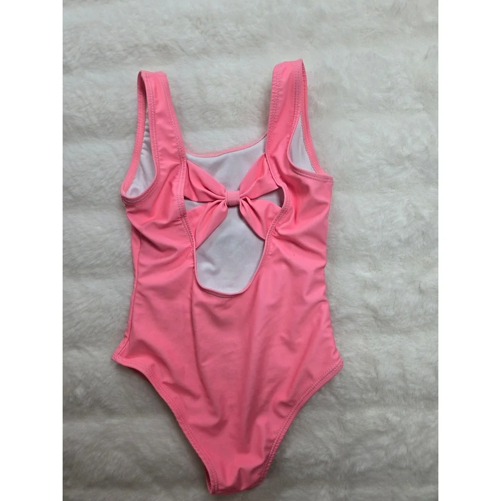 Def Leppard Girls Neon Coral Leopard Graphic One Piece Swimsuit Size 4/5 5350